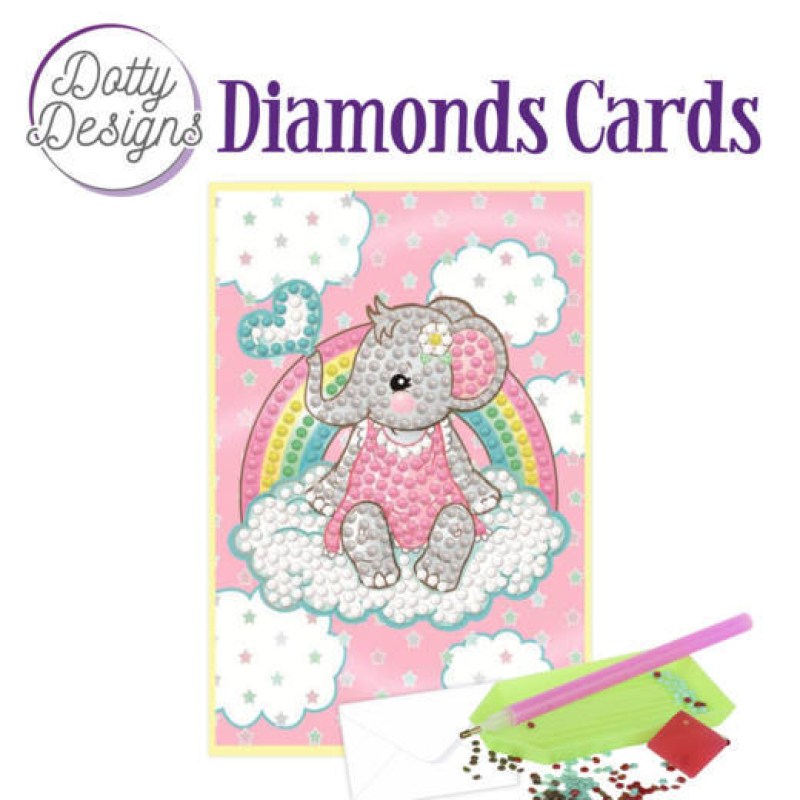 Dotty Designs Diamonds Card - Pink Baby Elephant